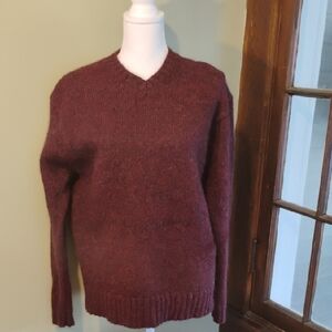 American Eagle Outfitters Wool Blend V-Neck Maroon Sweater